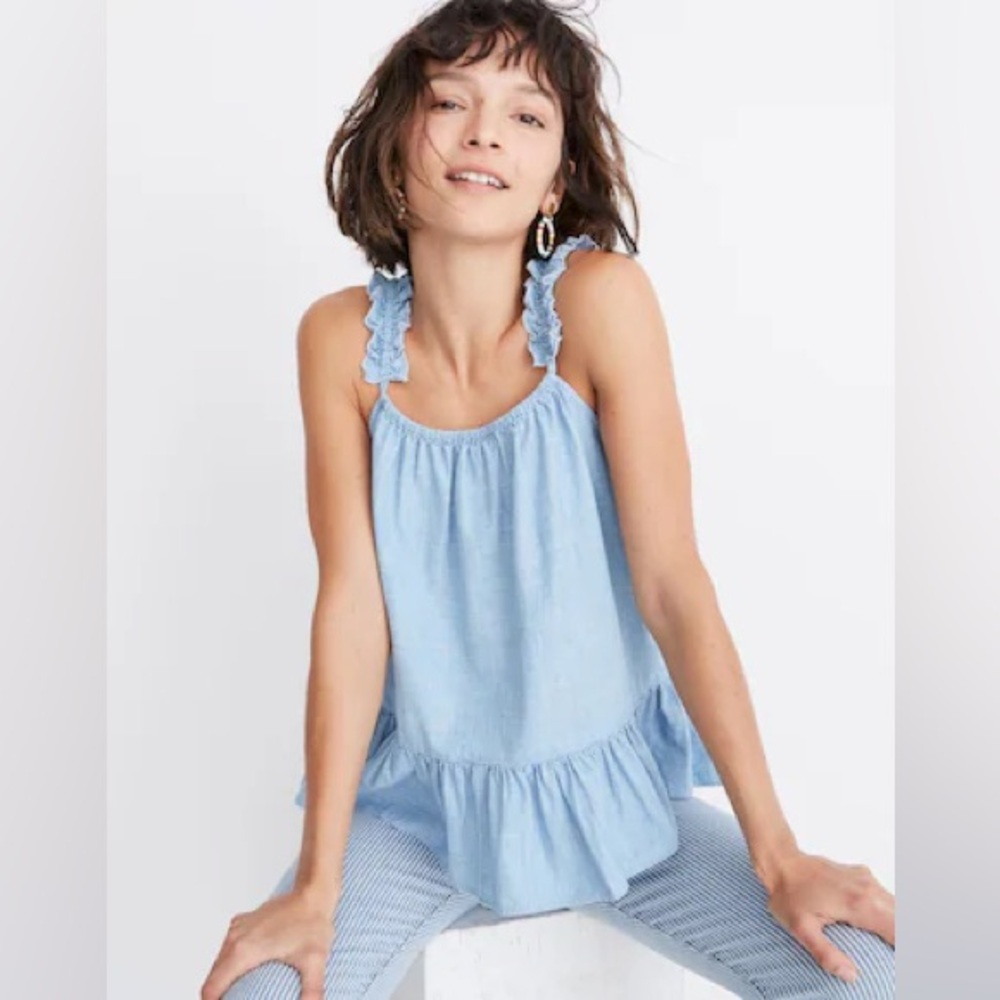 NWT Madewell Denim Ruffle-Strap Cami Top size 8